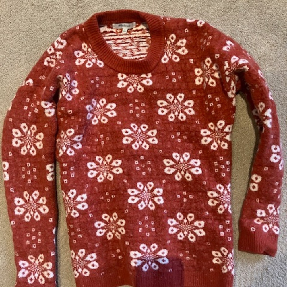Madewell winter sweater red with white snowflakes xxs